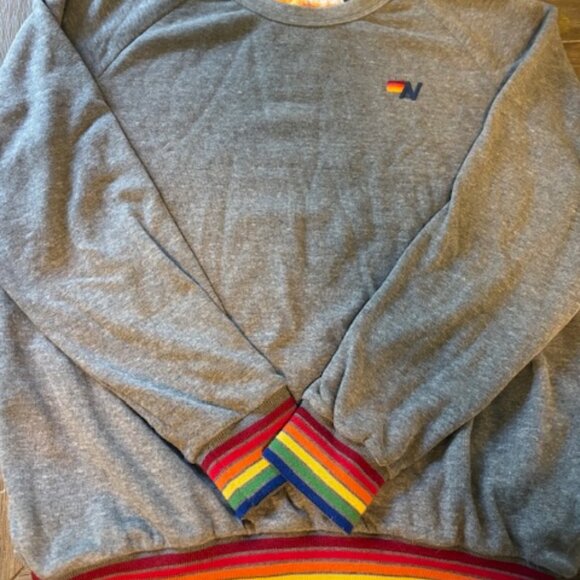 Aviator Nation Gray/Rainbow Trim Crewneck Sweatshirt L - Picture 2 of 7